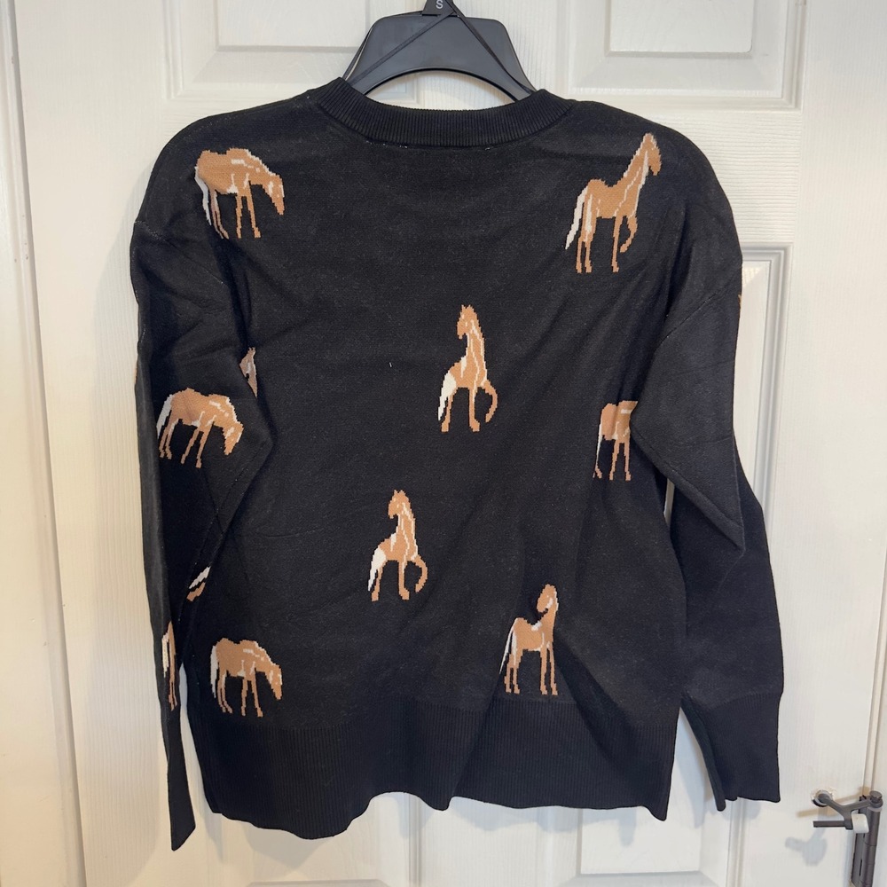 Catherine Malandrino Womens Horse Intarsia Crewneck Sweater Black Small NEW - Picture 9 of 9
